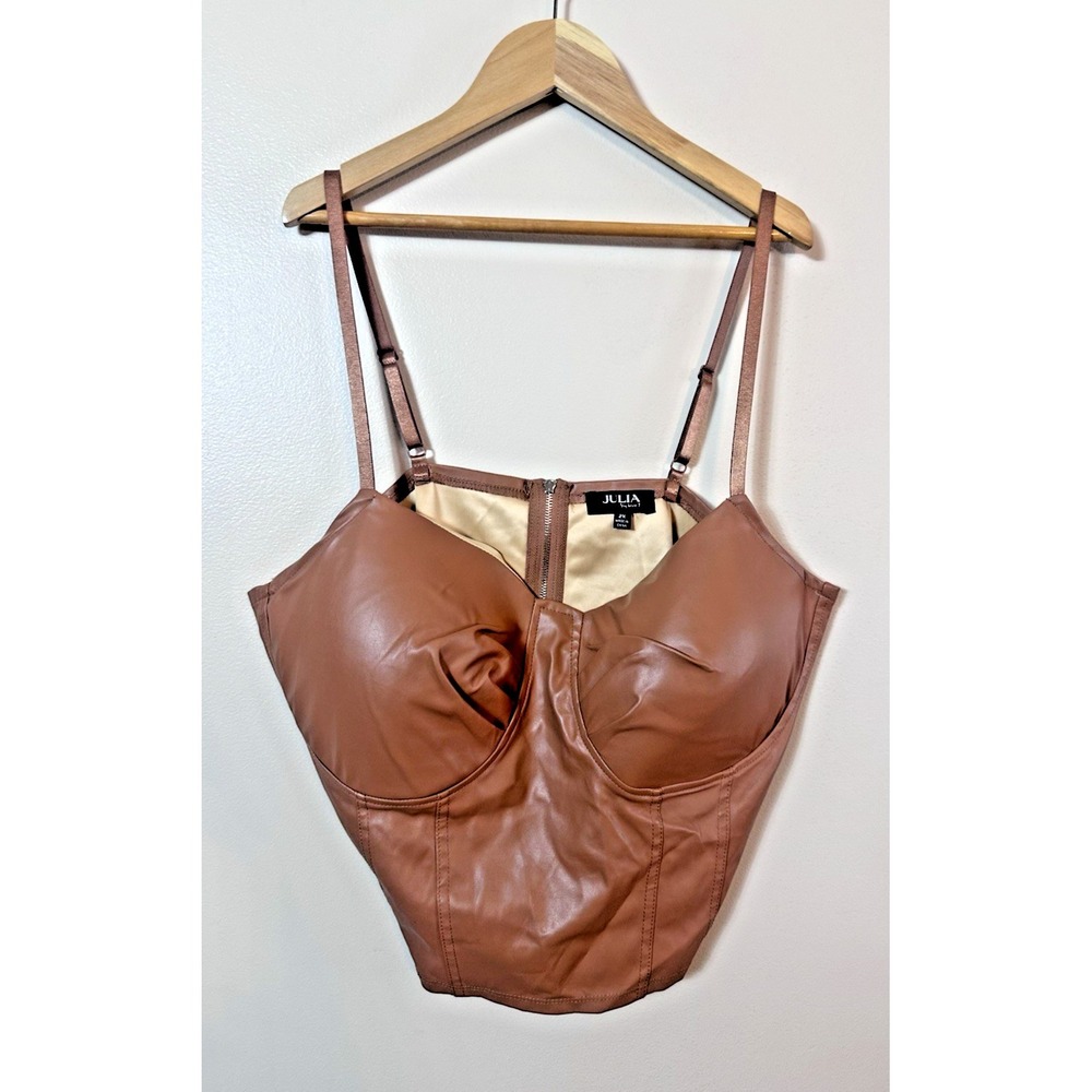 Julia Faux Leather Bustier Corset Crop Women Plus 2X Zip Strap Rodeo Western Y2K